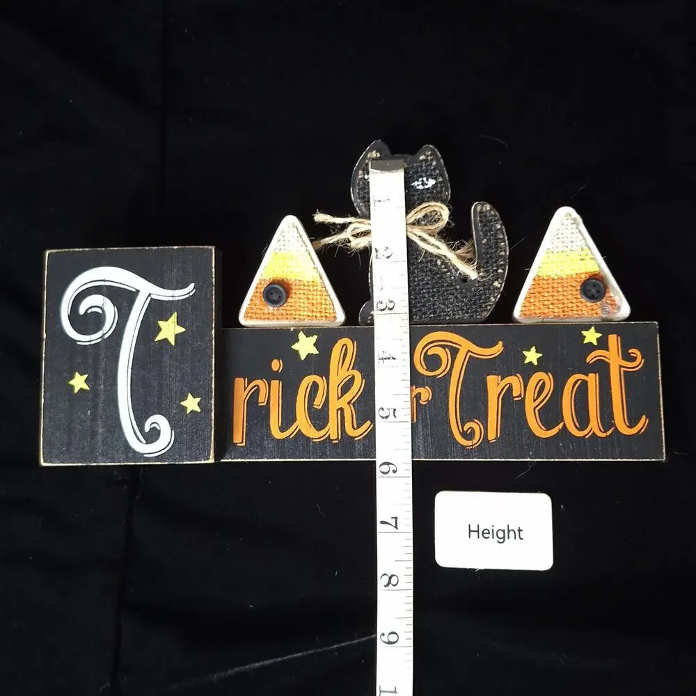 2-Piece Rustic Halloween Decor Black Cats Candy Corn Burlap Wood Sign Cute